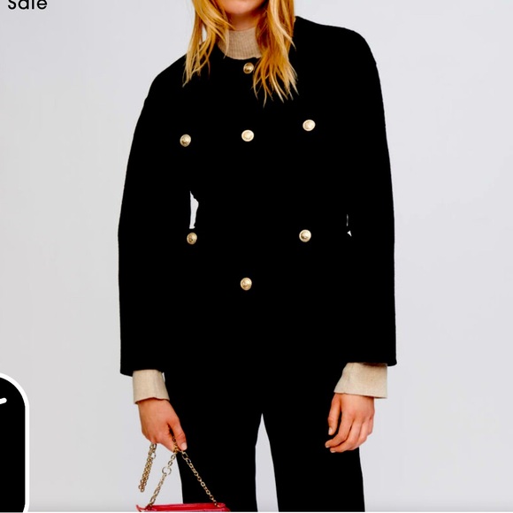 Short black double faced wool blend coat - Picture 1 of 5
